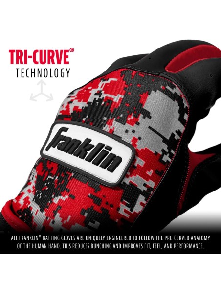 Rukavice za udaranje za bejzbol Franklin's DIGITEK® siva/crna/crvena (Junior S)