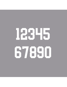 Nummersticker voor helm of knuppel | universiteitslettertype | wit | groot