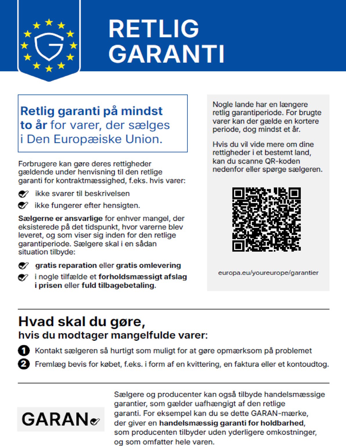 Lovpligtig garanti for varer