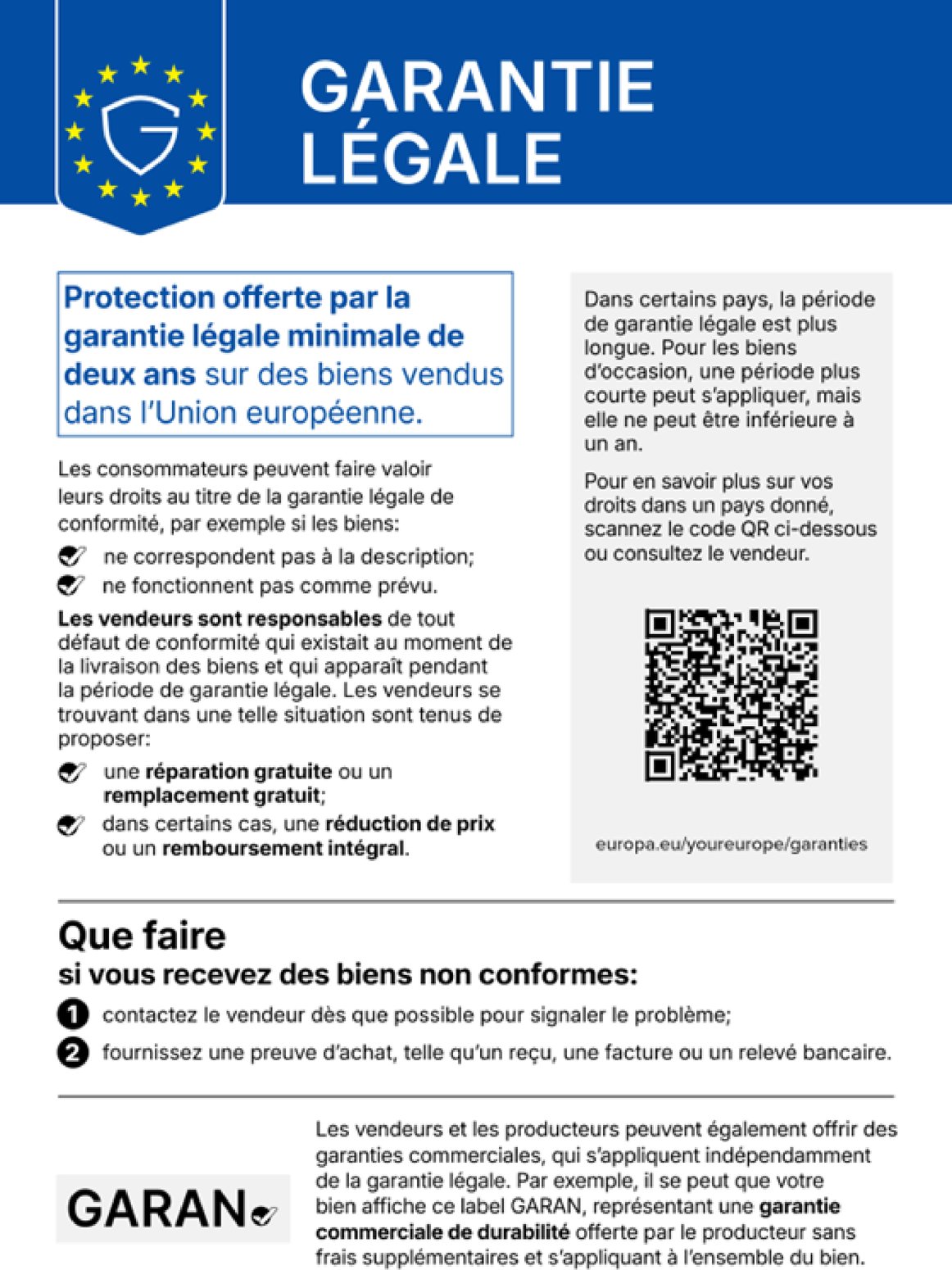Garantie légale de conformité des biens
