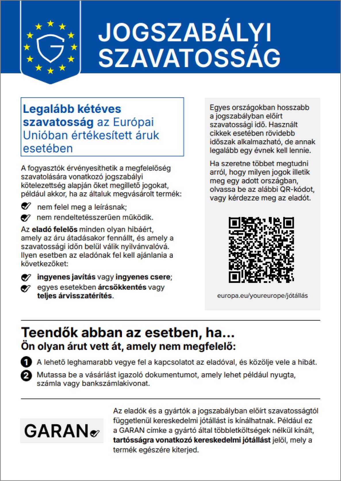 Törvényes kellékszavatosság az árukra