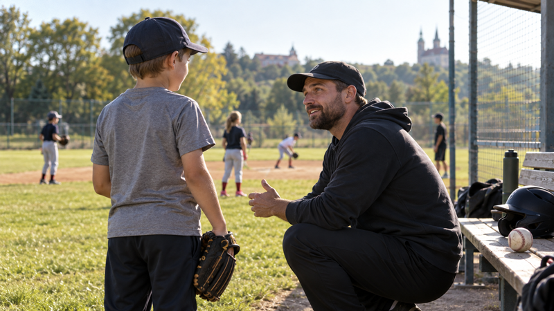 Dítě na prvním tréninku baseballu nebo softballu