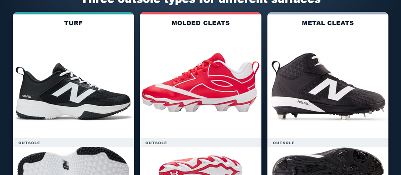 Scarpe da baseball: turf, tacchetti stampati e metallici